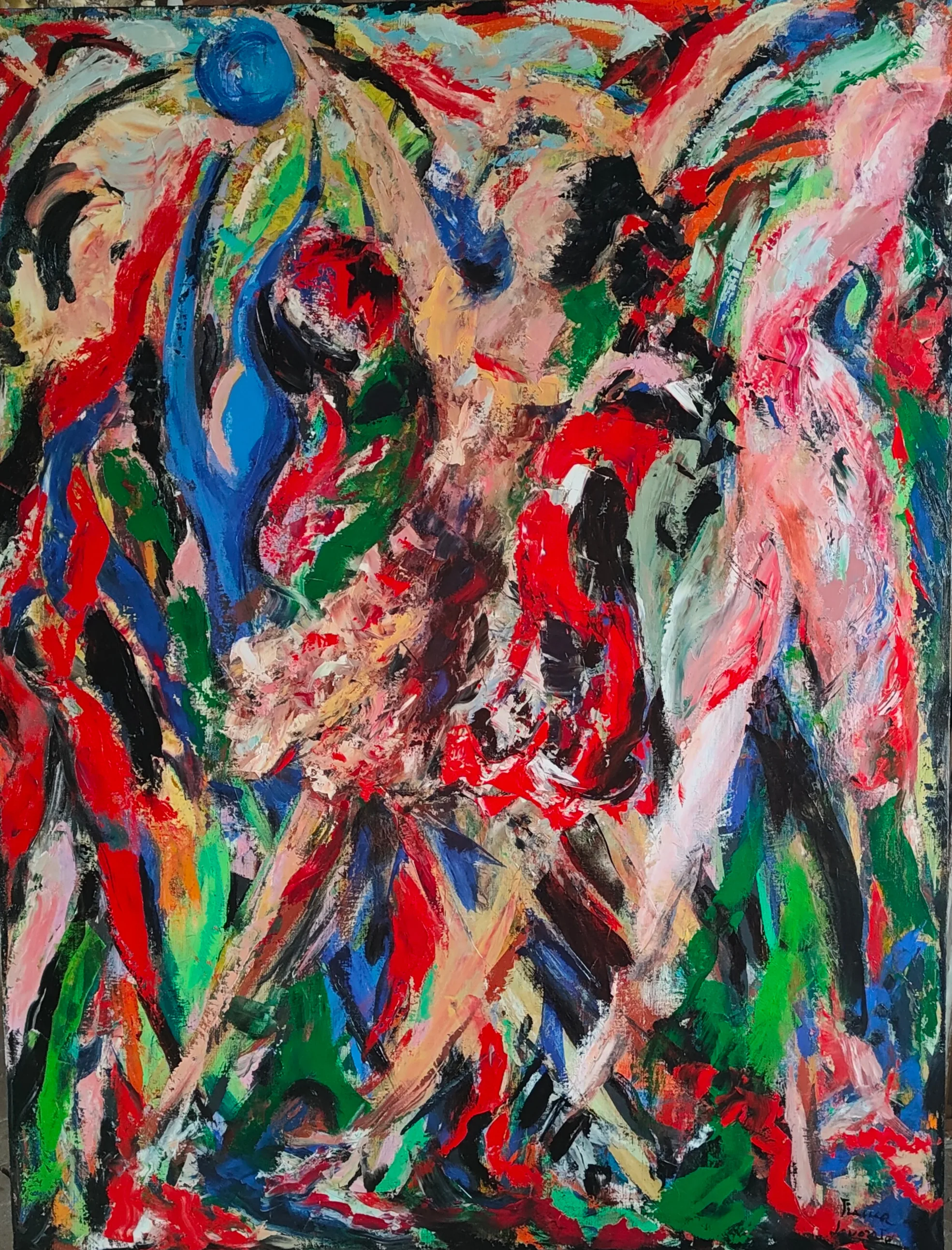 Danza della vita, Acrilico e olio su tela di lino, opera di Franca Lavorato