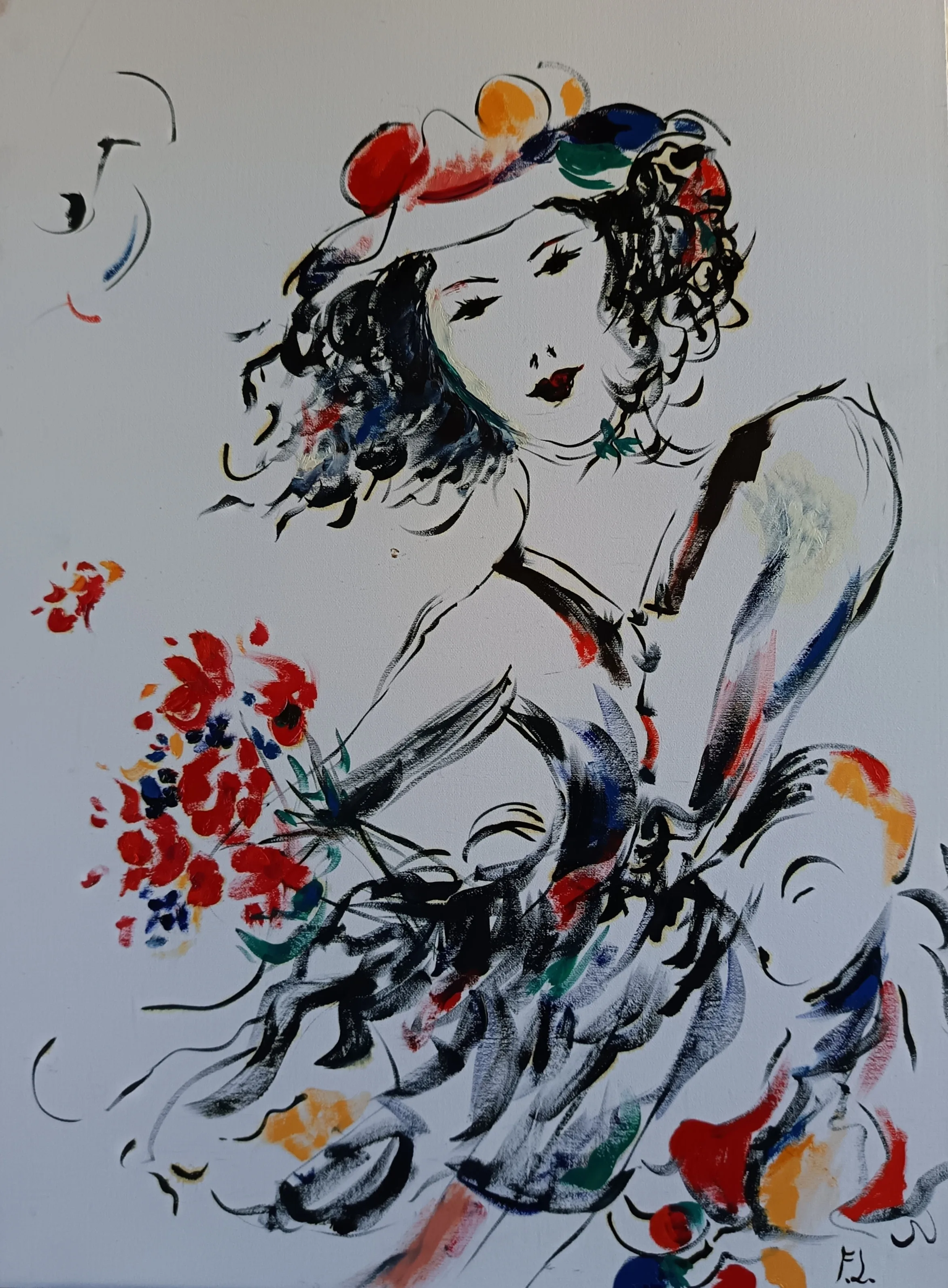 La ragazza Giapponese, China e olio su cartone cotonato, opera di Franca Lavorato