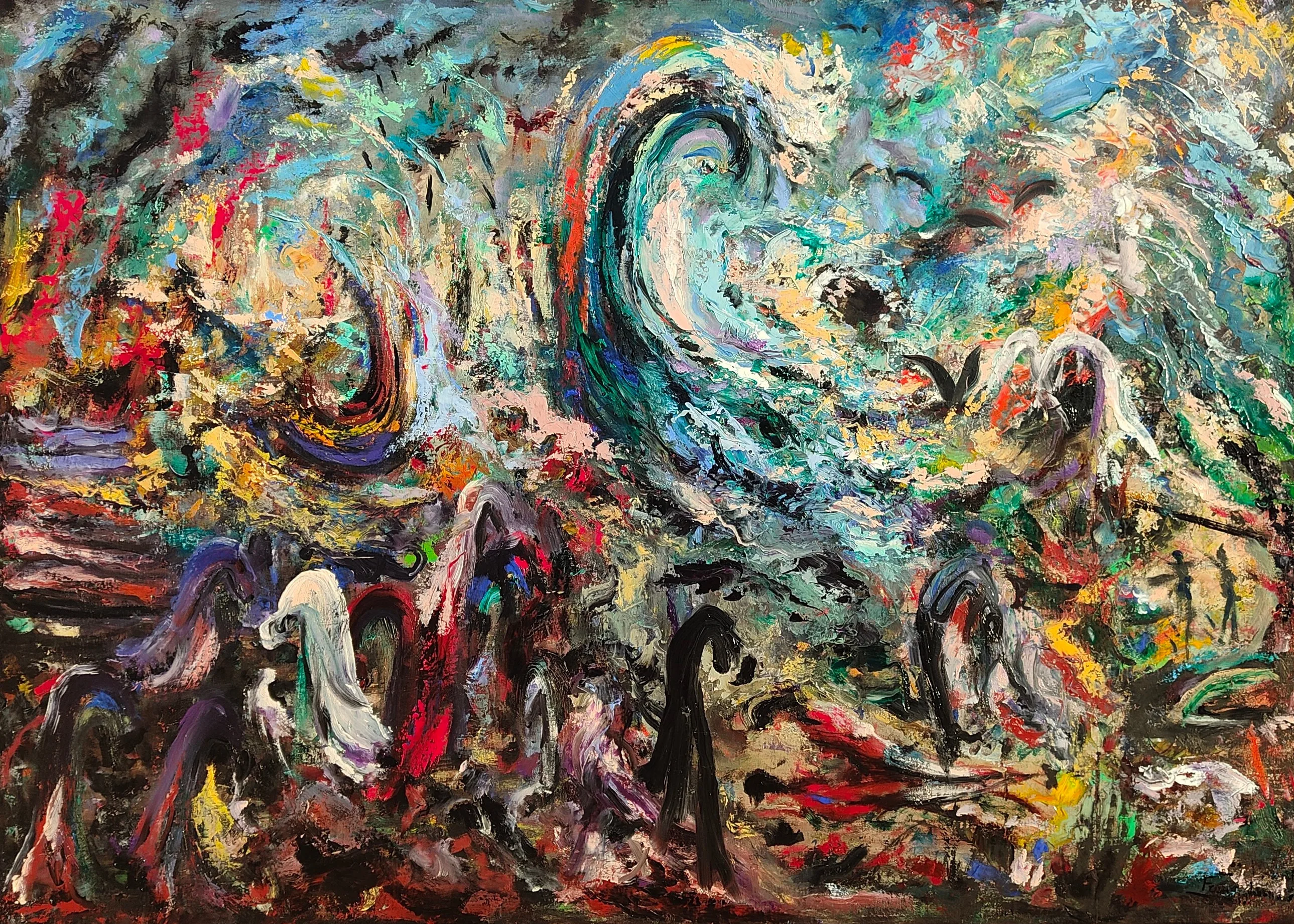 La tempesta, Olio su tela di lino, 2024, opera di Franca Lavorato