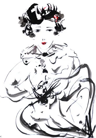 Lady Butterfly, China su cartoncino cotonato, 2021, opera di Franca Lavorato