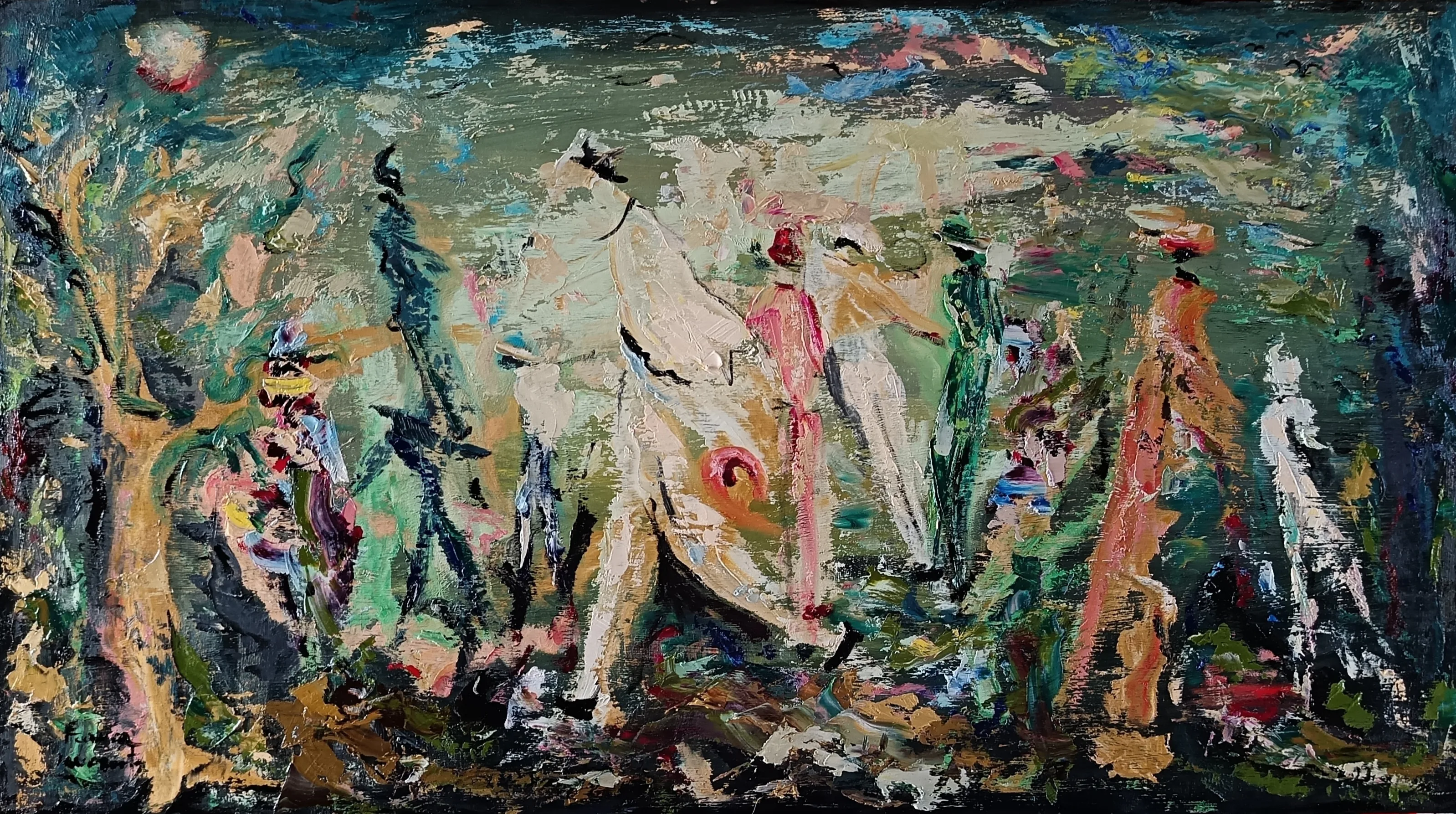 Processione illuminante, Olio su tavola di legno, opera di Franca Lavorato